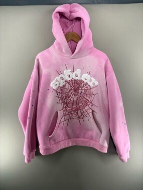 Spider Worldwide Pink OG Web Hoodie Size Large Unisex Bleach Streetwear